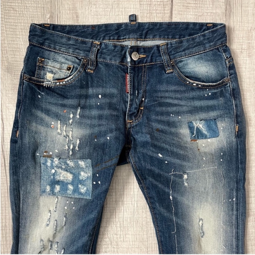 DSQUARED2 Distressed Skinny Skater Patchwork Jeans Blue Size 29 - Picture 12 of 16
